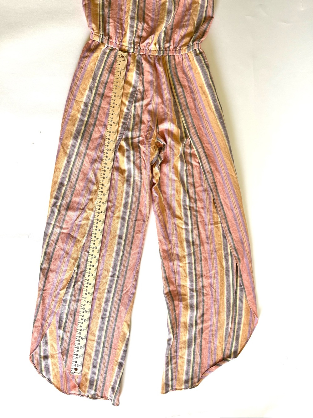 Anthro Drew Emerson XS Linen Strapless Tulip Split Leg Rainbow Striped Jumpsuit - Picture 12 of 15